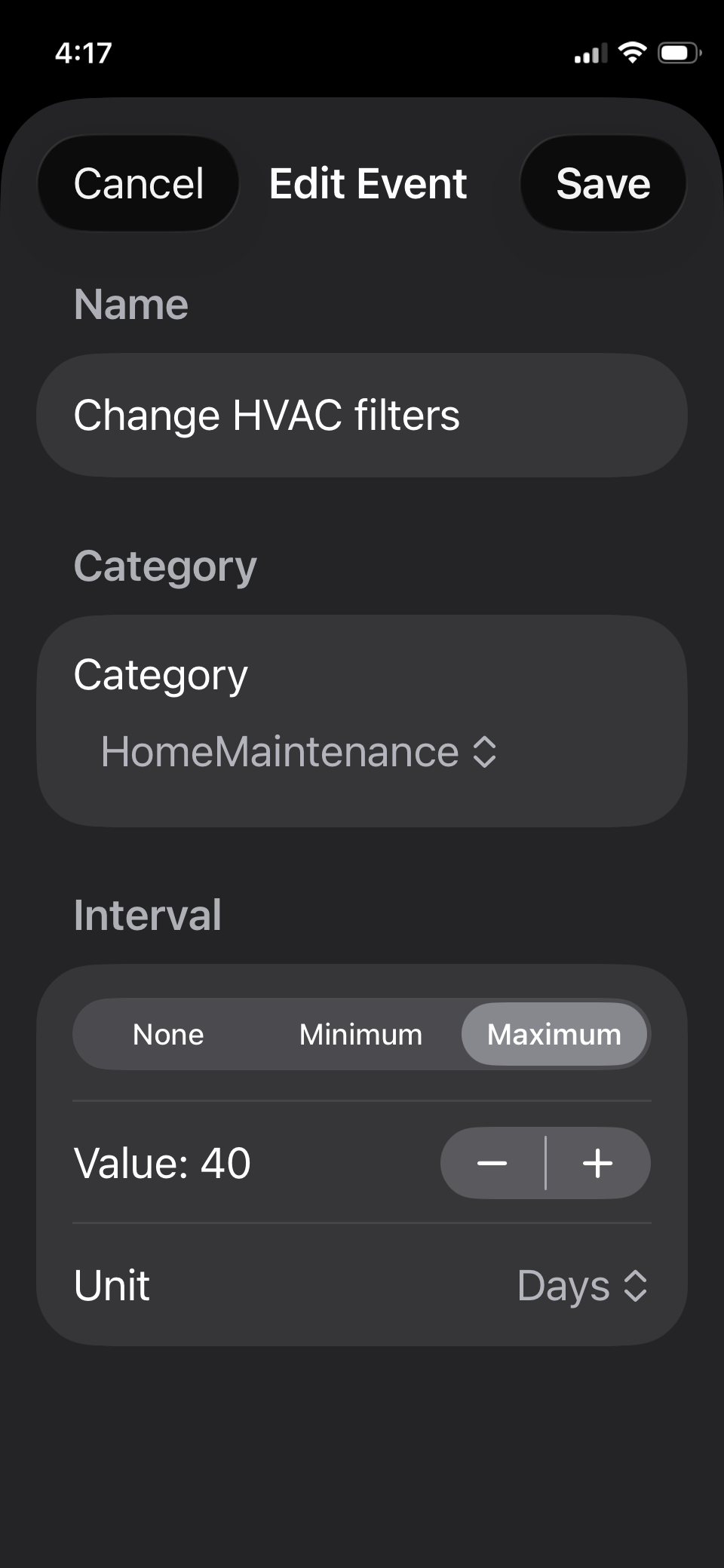 Elapsd iOS edit event