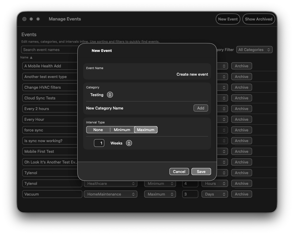 Elapsd macOS new event